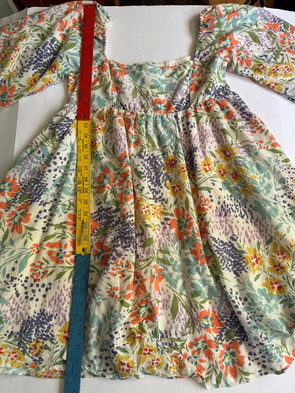 Sweet Lemon Spring Summer Floral Square Neck Babydoll Dress Midi Puff Sleeve S - Picture 9 of 10